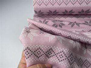 Undertøjsuld - flot støvet lyserød med snefnug, med mindre solskade